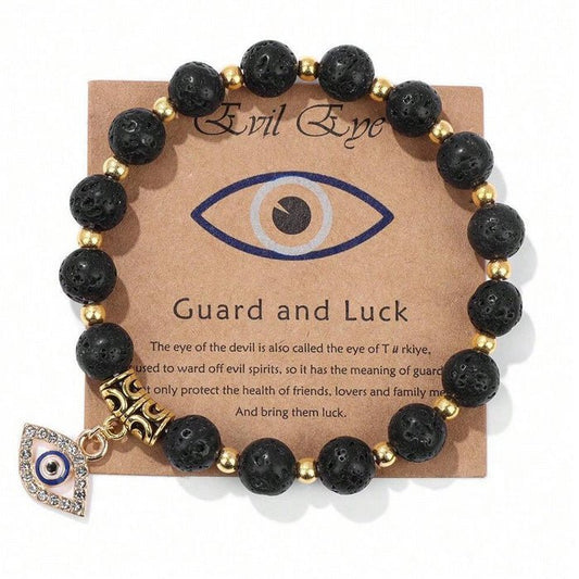Evil Eye Natural Stone Beaded Bracelet Bright Blackstone - Gear Up ZA