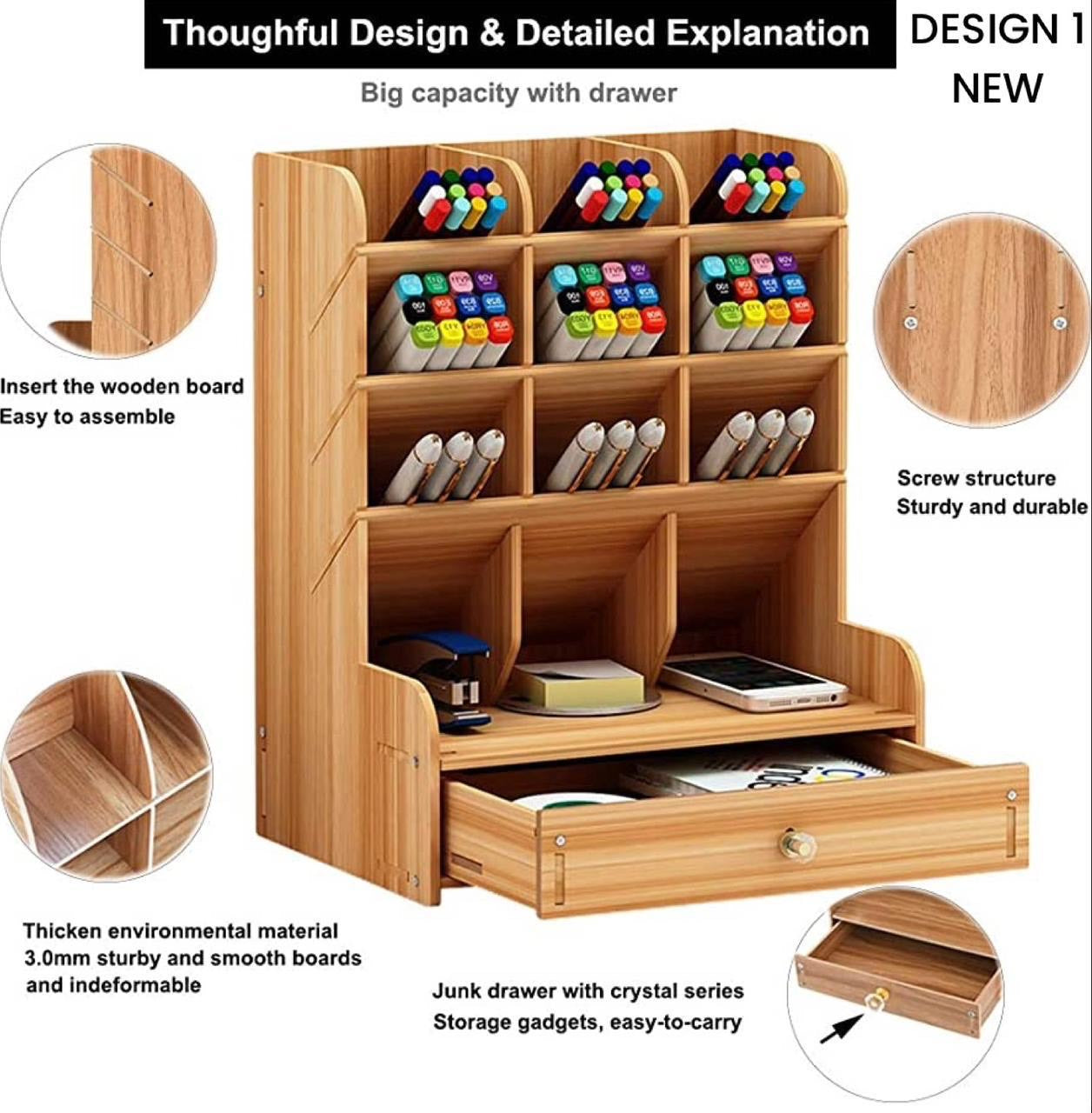 Multifunctional Wooden Desktop Storage Design #1 - Gear Up ZA